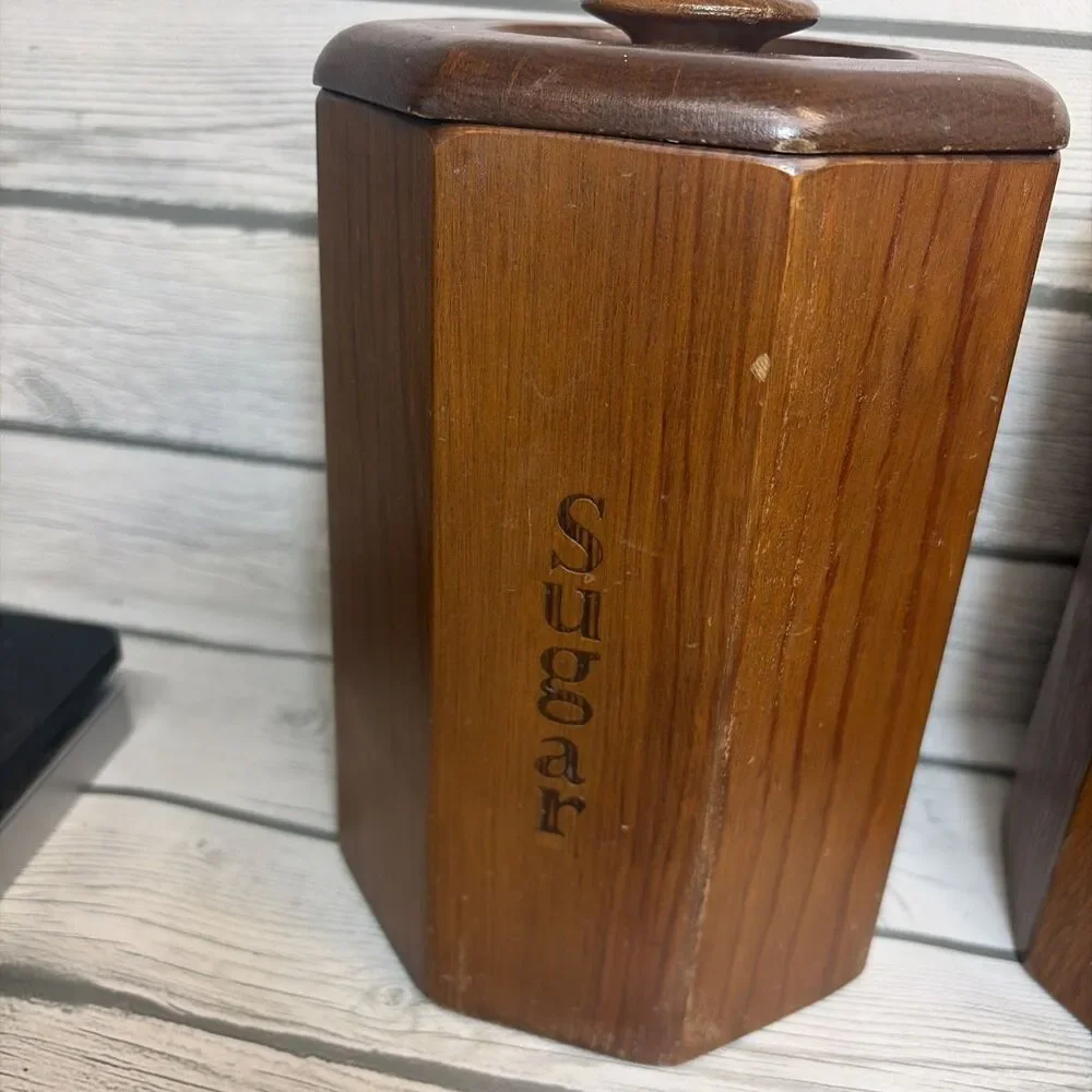 Vintage Republic Wooden Canister Set Plastic Lined Coffee Flour Sugar Tea